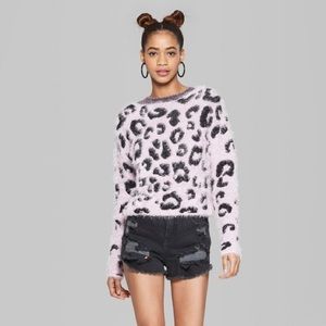 Women’s Lilac Leopard Print Eyelash Sweater